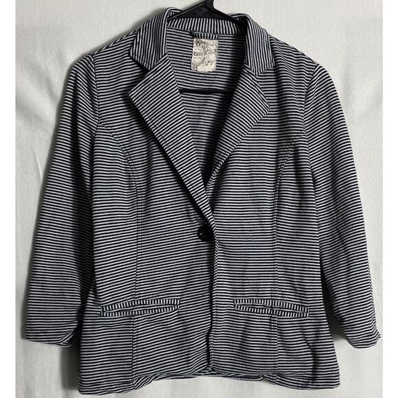Tulle Anthropologie Sz S Single Button Striped Blazer Jacket w/ Pockets - Picture 1 of 8